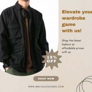 Men’s black jacket fashion ad with 15% discount