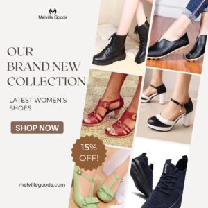 Women's shoe collection ad – summer heels and sandals with 15% off
