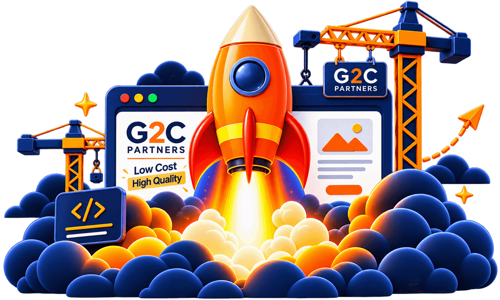Website launch rocket illustration