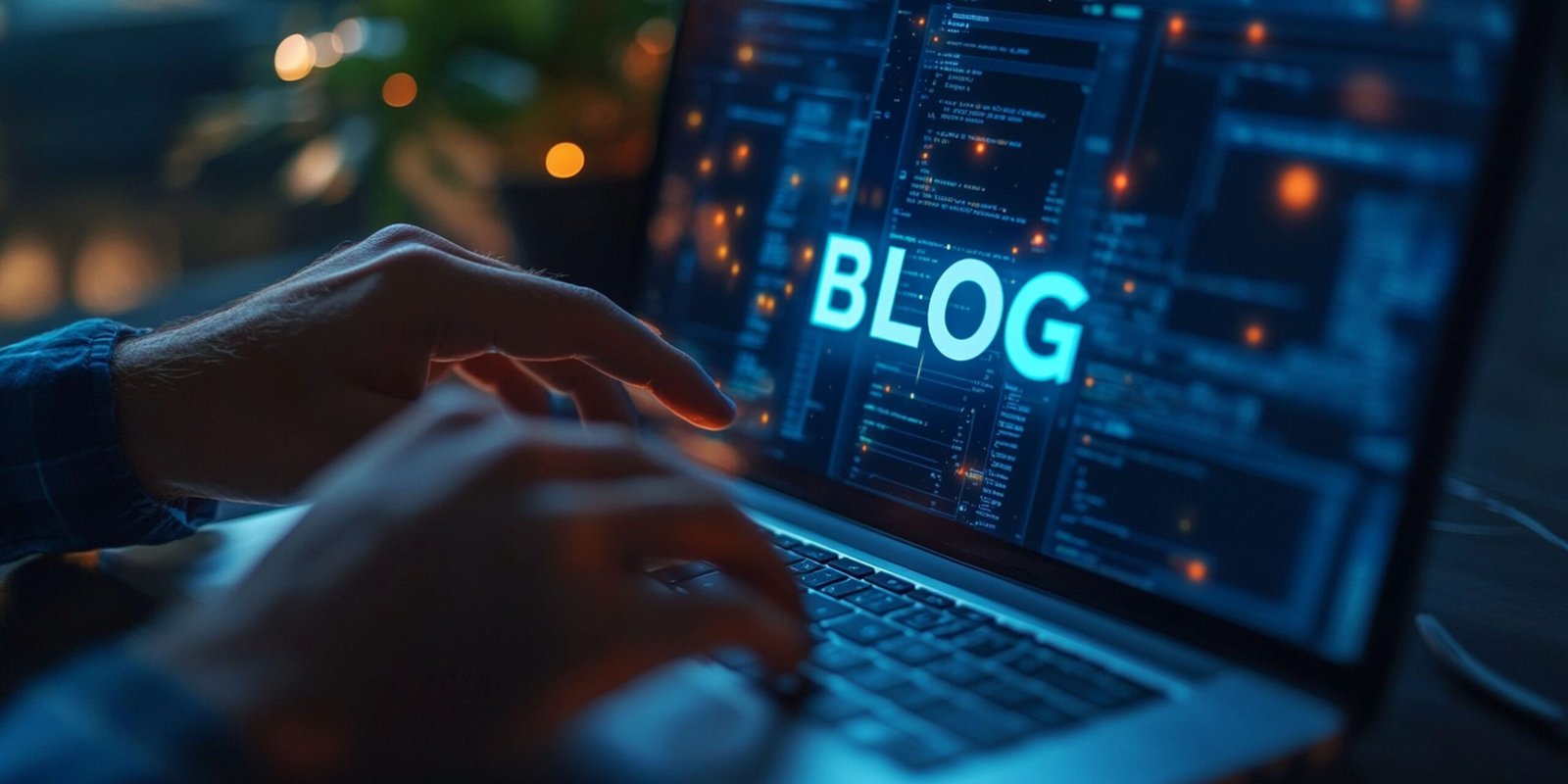Blogging on laptop