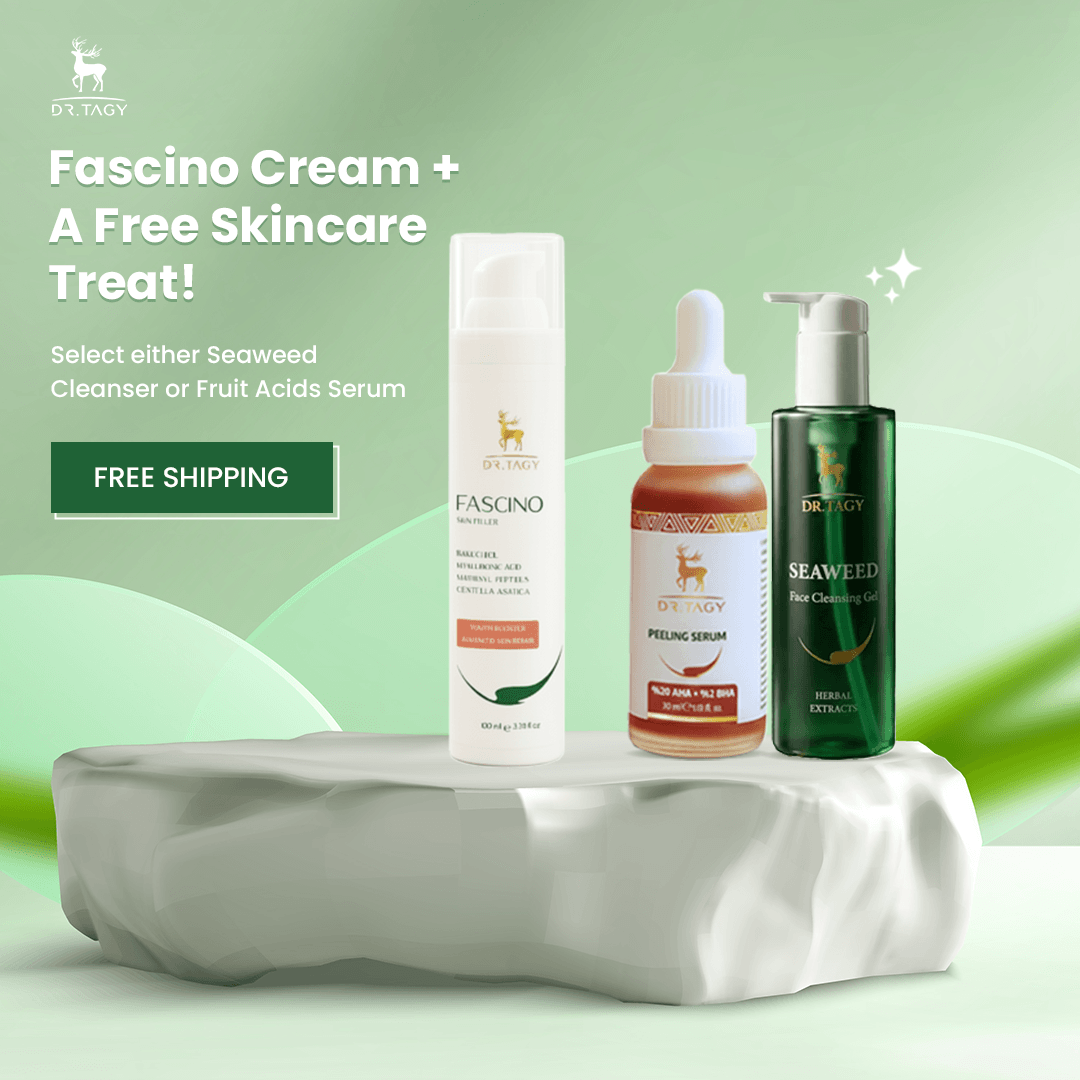 Skincare bottles on pedestal