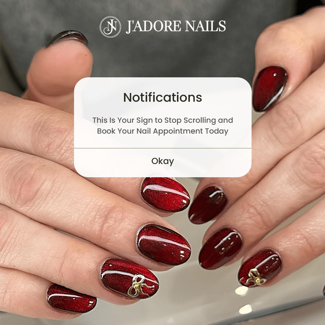 Glossy red manicured nails