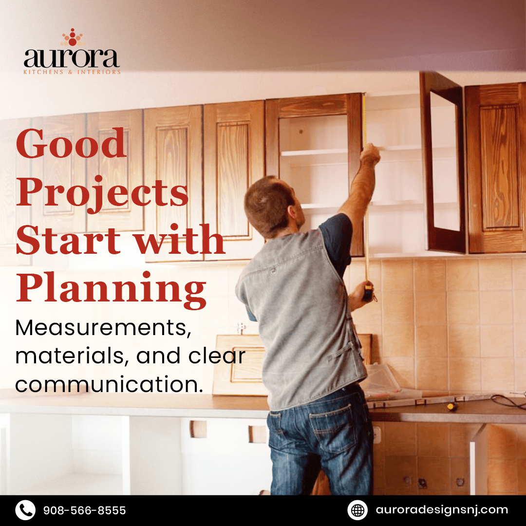 Contractor measuring kitchen cabinets