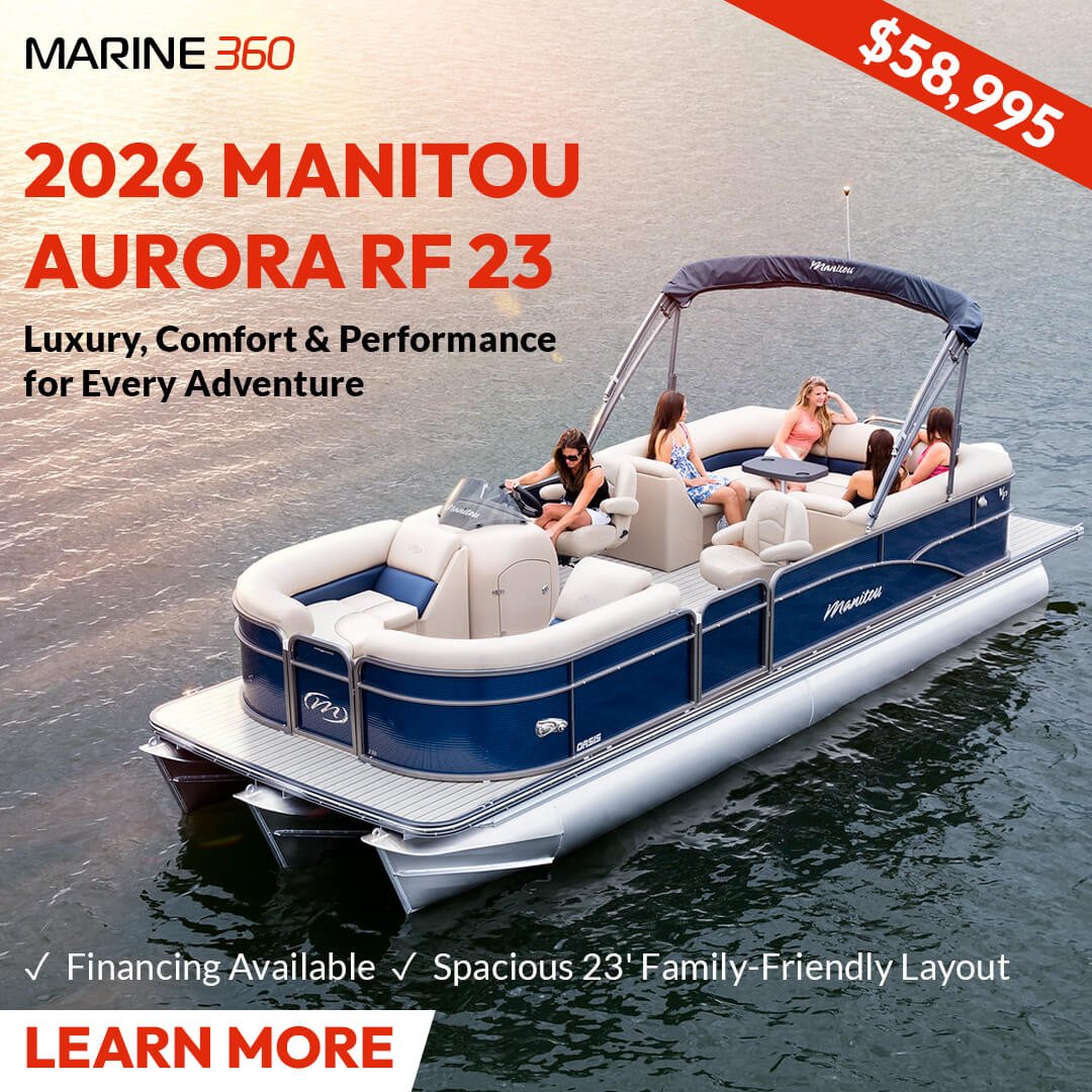 Manitou pontoon boat cruising